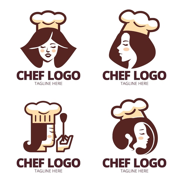 Vettore gratuito collezione logo chef donna design piatto