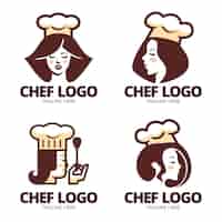 Vettore gratuito collezione logo chef donna design piatto