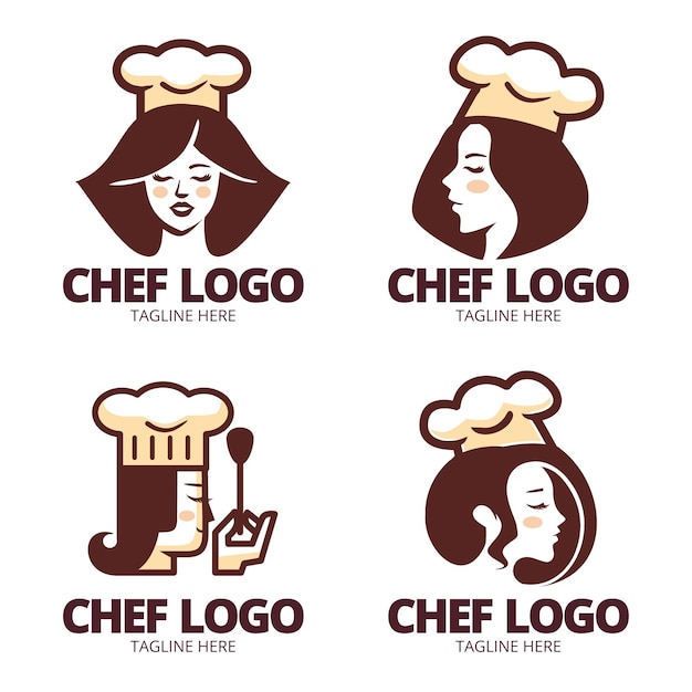 Flat design female chef logo collection