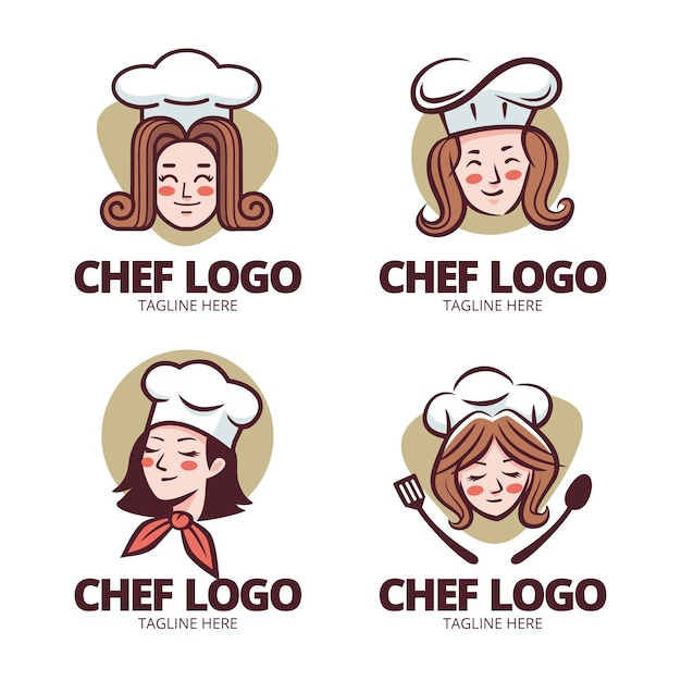 Free vector flat design female chef logo collection