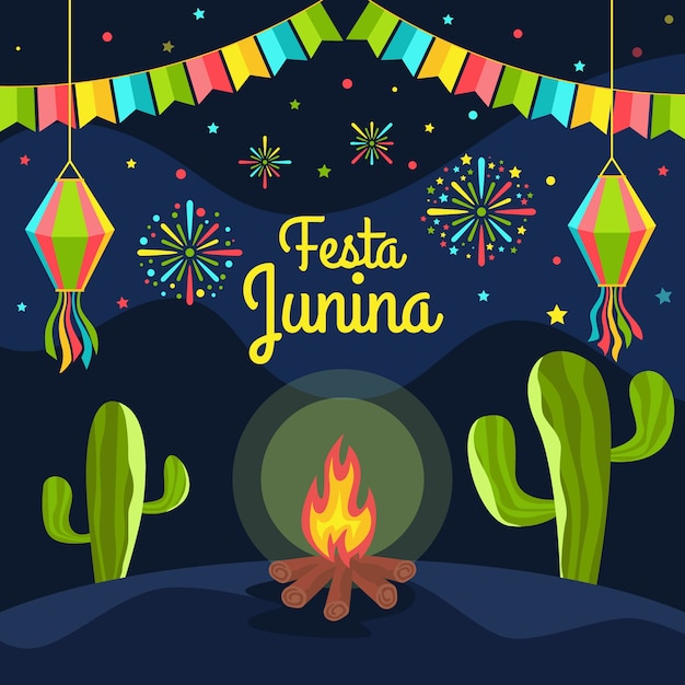 Плоский дизайн festa junina и кактусы