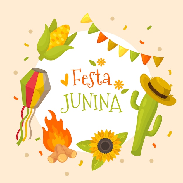 Плоский дизайн Festa Junina Кактус в шляпе