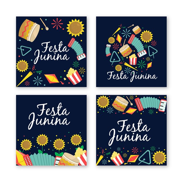 Плоский дизайн коллекции Festa Junina Card