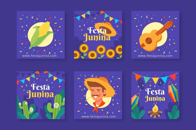 Flat design festa junina card collection