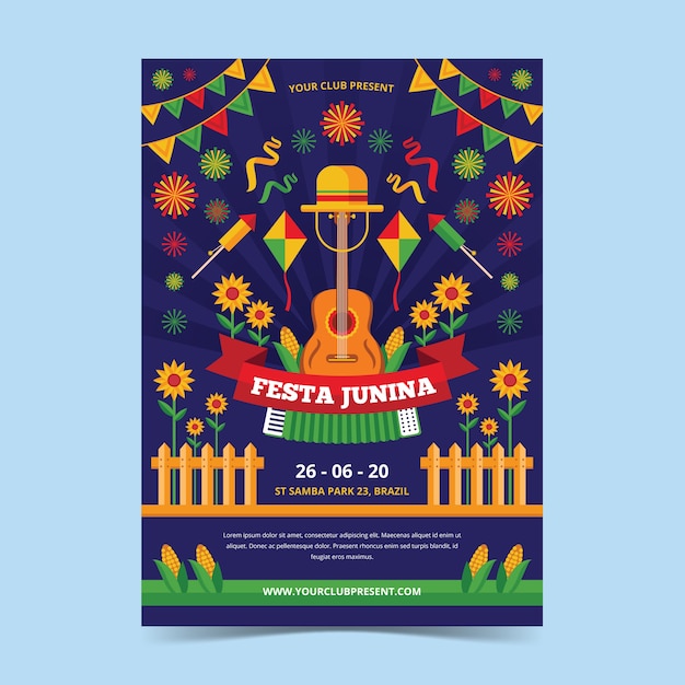 Free vector flat design festa junina flyer template design