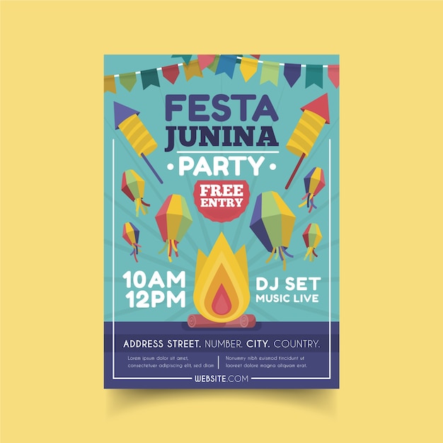 Free vector flat design festa junina flyer template