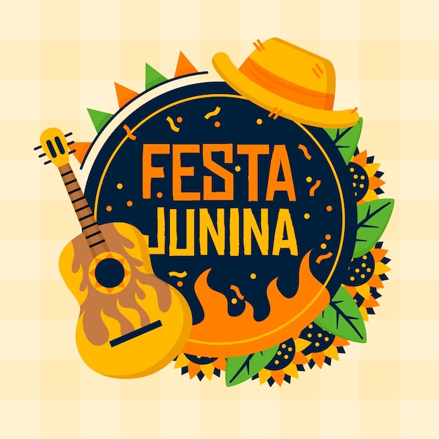 Бесплатное векторное изображение Плоский дизайн гитарного инструмента festa junina