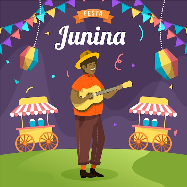 Плоский дизайн festa junina человек играет на гитаре