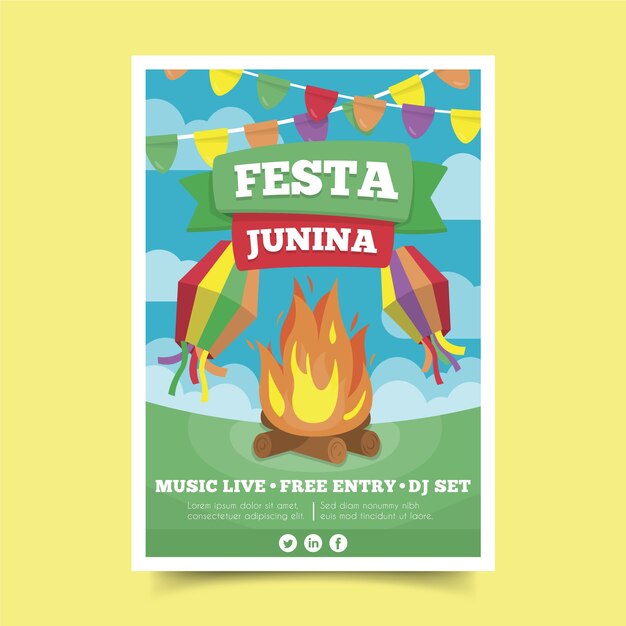 flat design festa junina poster template