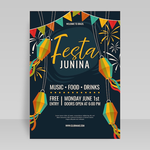 Плоский дизайн шаблона плаката festa junina