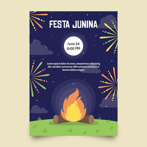 Плоский дизайн шаблона плаката festa junina