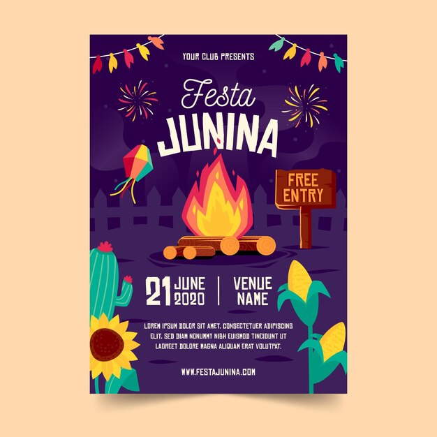 Плоский дизайн шаблона плаката Festa Junina