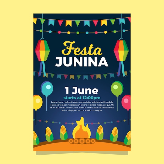 Плоский дизайн плаката festa junina