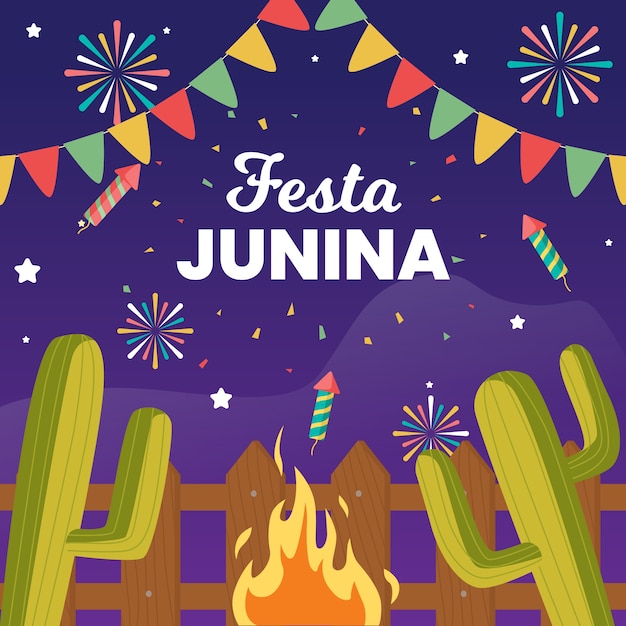 Flat design festa junina wallpaper with campfire