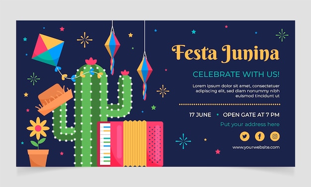 무료 벡터 평면 디자인 festas juninas 페이스 북 템플릿