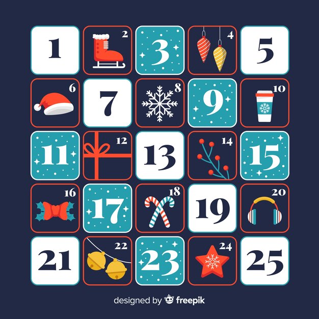 Flat design festive advent calendar