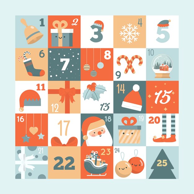 Flat design festive advent calendar