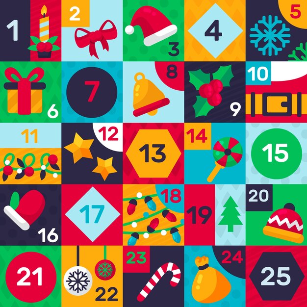 Плоский дизайн праздничного календаря пришествия