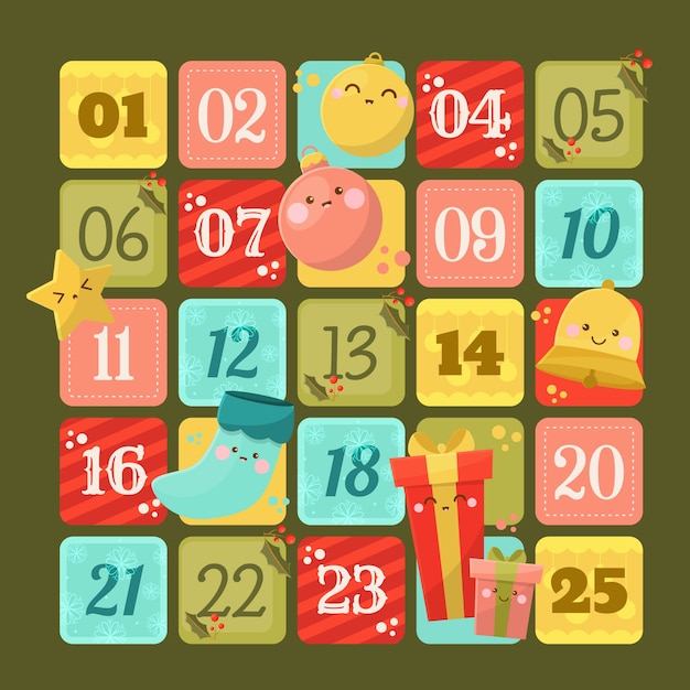 Free vector flat design festive advent calendar