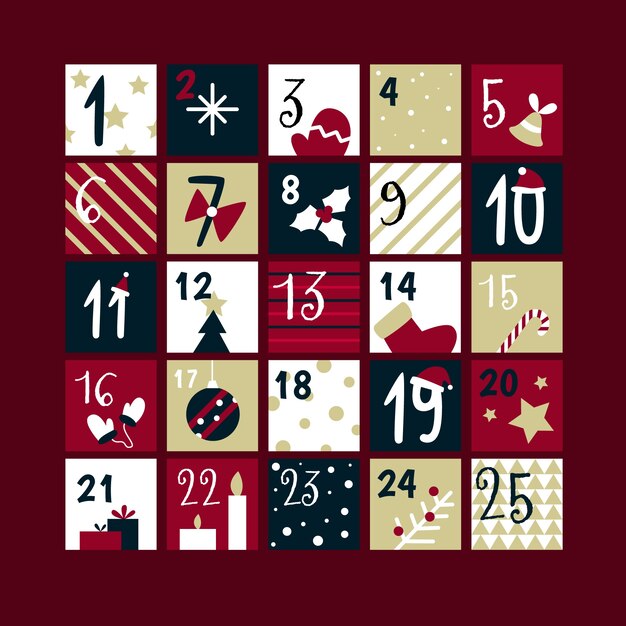 Плоский дизайн праздничного календаря пришествия