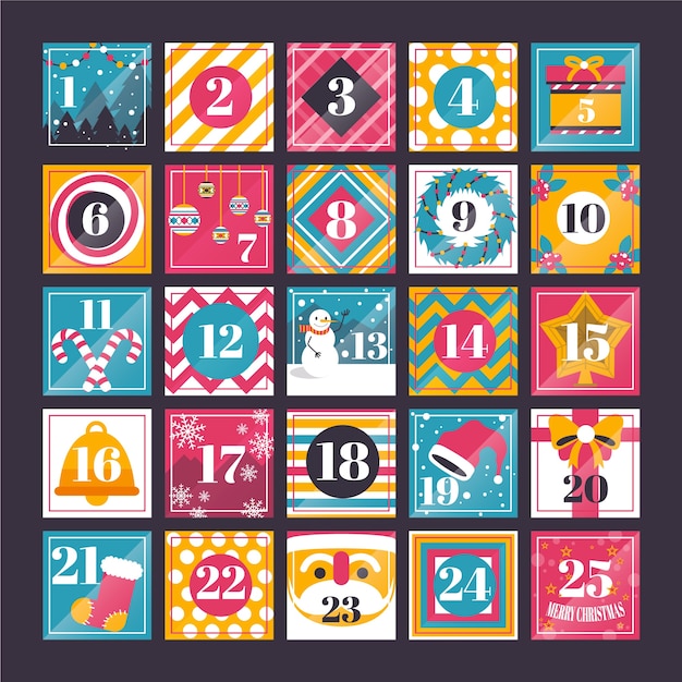 Flat design festive advent calendar