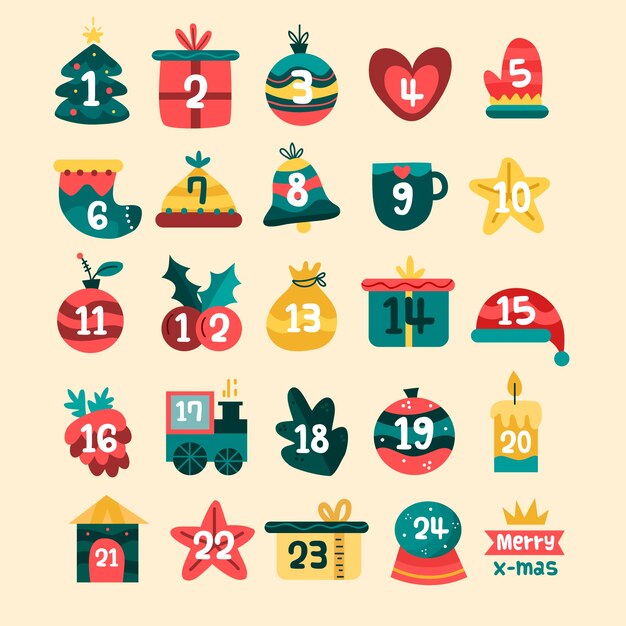 Flat design festive advent calendar