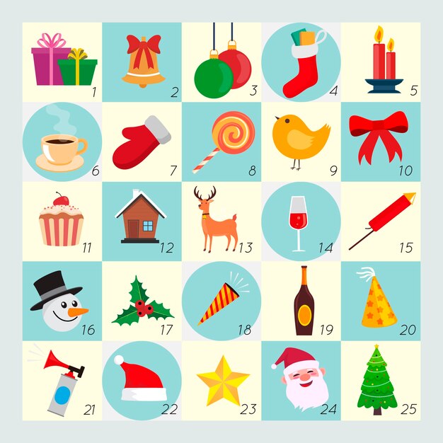 Flat design festive advent calendar