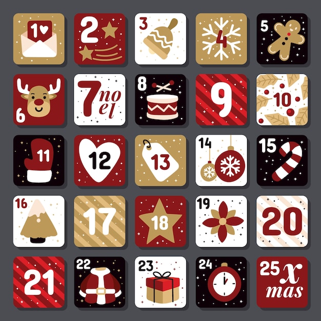 Vettore gratuito callendar di avvento festivo design piatto