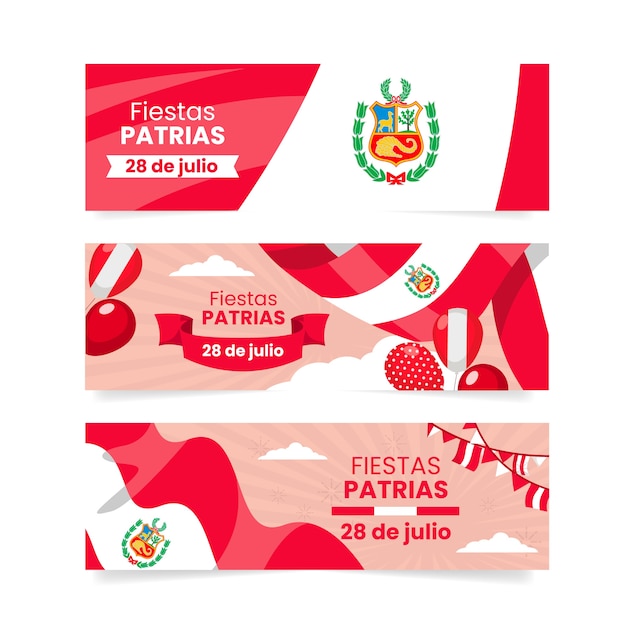 Vettore gratuito banner orizzontale fiestas patrias design piatto