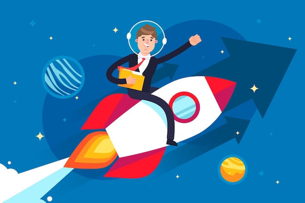 Flat design finance leaders concept with rocket