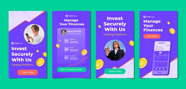 Flat design finances concept instagram stories