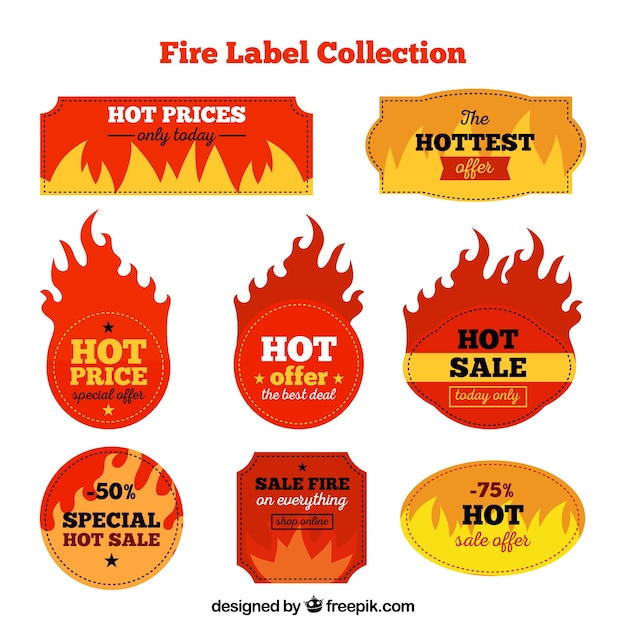 Free vector flat design fire label / badge collection