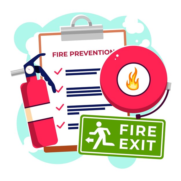 Flat design fire prevention concept