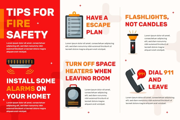Плоский дизайн инфографики пожарной безопасности