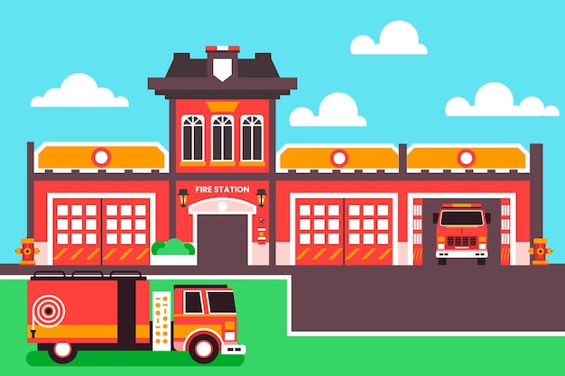 Flat design fire station department