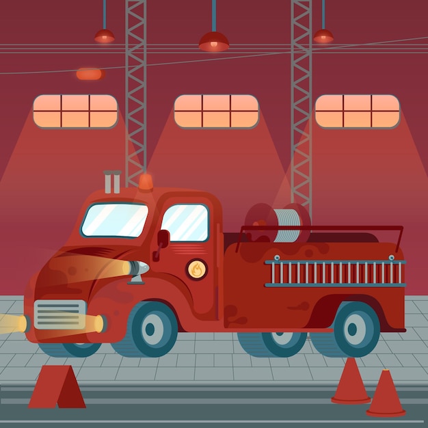 Flat design fire station illustration