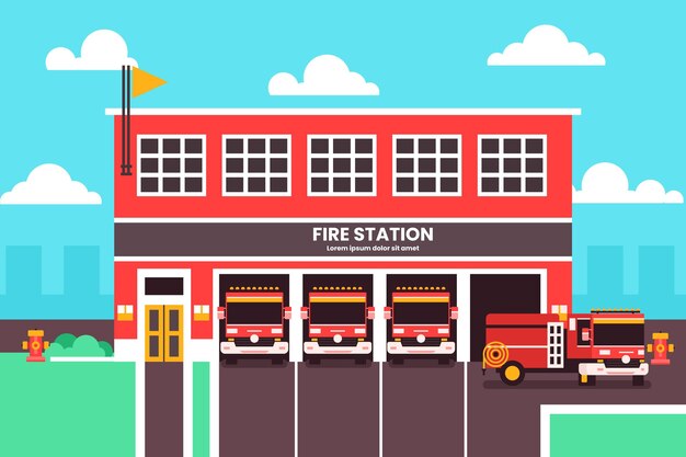 flat design fire station illustration