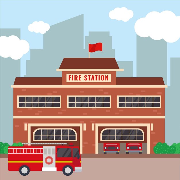 flat design fire station