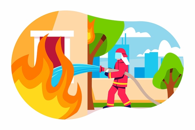 Free vector flat design firefighters putting out a fire