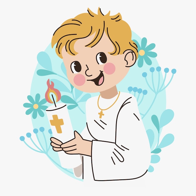 Flat design first communion boy illustration