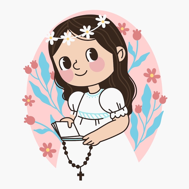 Free vector flat design first communion little girl illustration