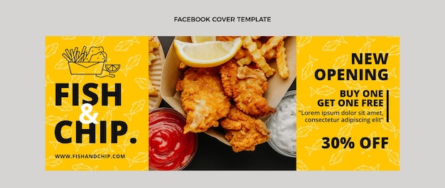 Flat design fish and chips food facebook cover