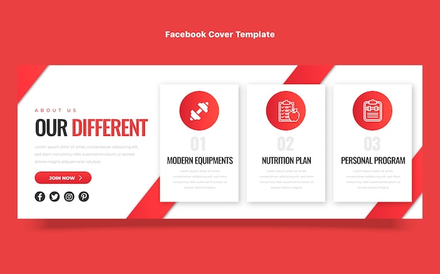 Flat design fitness facebook cover template