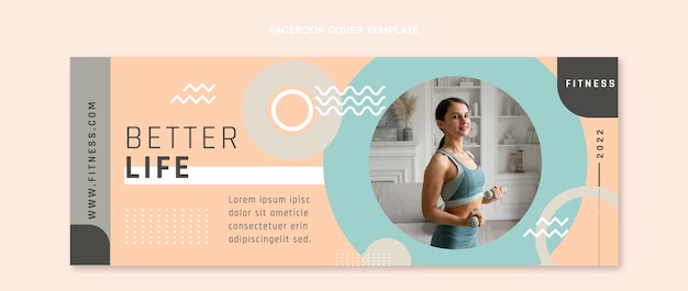 Плоский дизайн обложки фитнеса facebook