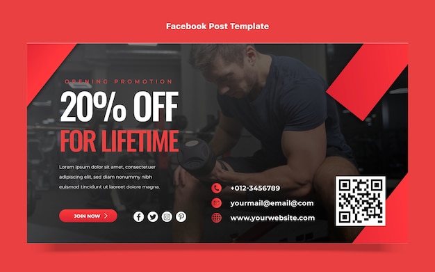 Modello di post facebook fitness design piatto