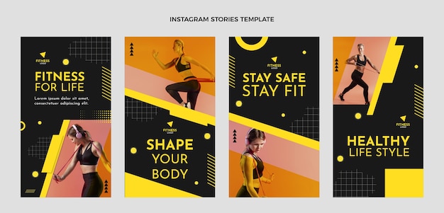 Free vector flat design fitness instagram stories