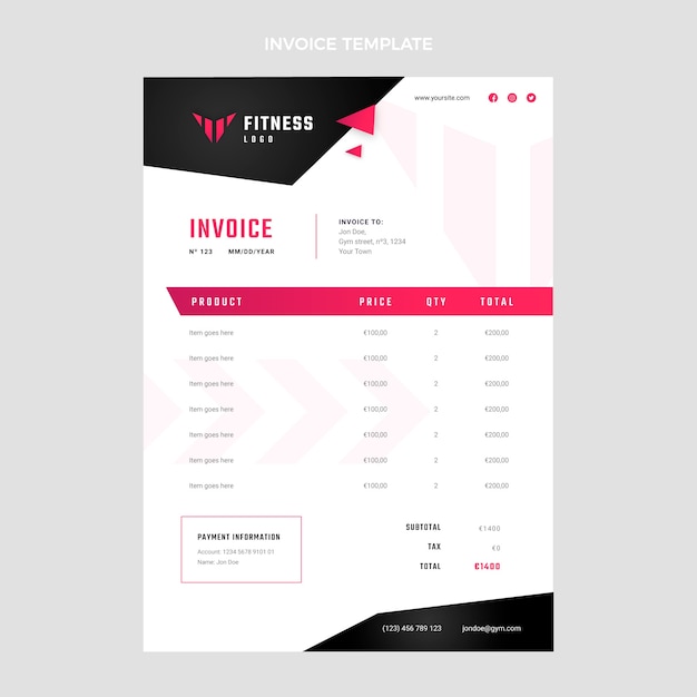 Free vector flat design fitness invoice