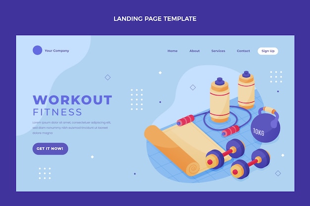 Free vector flat design fitness landing page template