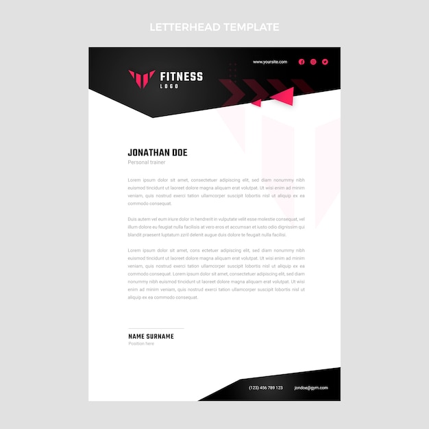 Vettore gratuito carta intestata fitness design piatto