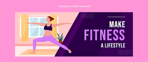 Плоский дизайн обложки facebook для фитнеса